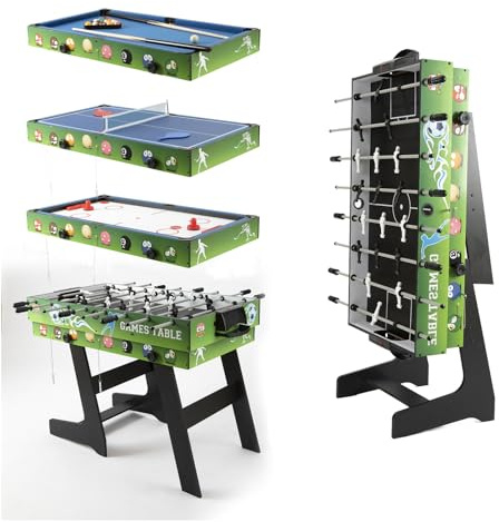HLC Mesa de Billar 4 en 1 - Tenis de Mesa, Futbolín, Hockey para Niños y Adultos - Juegos Múltiples, Perfecta para Regalos de Cumpleaños, Fiestas y Entretenimiento en el Hogar
