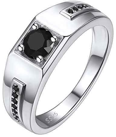 Silvora S925 Silber Fingerring für Herren Männer 5mm breit Ring mit Schmuck Zirkonia Schwarz Inlay für Ehering Verlobungsring Freundschaftsring Lifestyle-Ring in Silber Ringgröße 59（18.9）