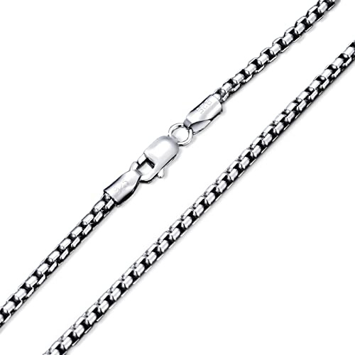 PDTJMTG män och kvinnor halsbandskedja i 925 silver: 1 mm 1,5 mm 2 mm 2,5 mm 3 mm venetiansk kedja låda halsband kedjelåda briolette 45 50 55 60 65 cm silverkedja män kvinnor, 60cm, Sterlingsilver