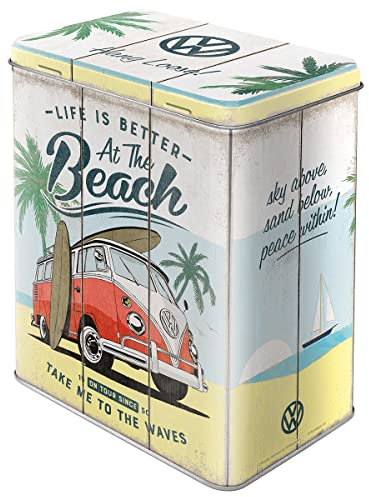 Nostalgic-Art Contenitori di latta retrò L, VW Bulli – Beach – Idea regalo per i bus VW, Grande scatola da caffè, Design vintage, 3 l