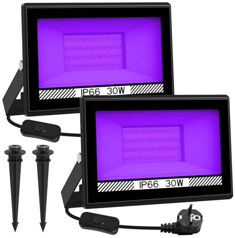 30W LED Schwarzlicht Strahler, NATPOW UV Schwarzlicht Fluter mit Stecker IP66 Wasserdicht Schwarzlichtlampe Fluoreszenz Blacklight Partylicht für Halloween Aquarium Bar Neonfarben Disco(2 pcs)