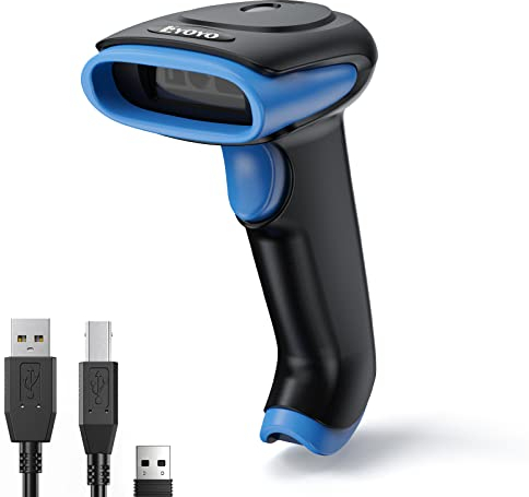 Eyoyo lettore di codici a barre wireless, 2D Bluetooth Barcode Scanner, 2.4G wireless, USB cablato connessioni 3 in 1 lettore qr code reader, Batteria da 2500 mAh per Phone Tablet Laptop PC Blu