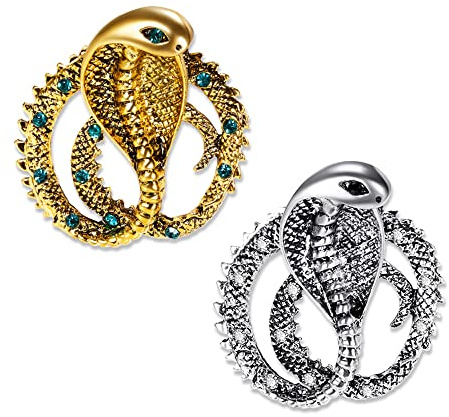 Weenkeey 2 pezzi Cobra Spilla Uomini Spilla Suit Pin Vintage Animale Lapel Pin Sicurezza Pin Collare Pin Distintivo per camicie smoking cravatta oro argento