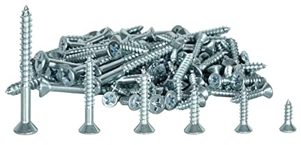 LMS Data Phillips Flat Head Wood Screws - 150 Pieces Kit Assortment of Stainless Screws with Box for DIY, Repairs, Plaster, Boards, Wood, Mixed - None Rust Assorted Flat Head Screws for Wall