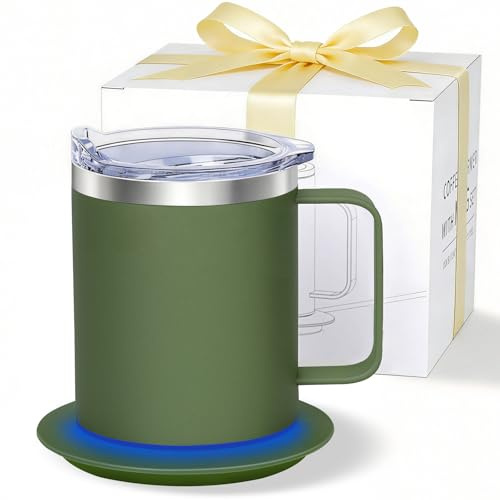 Zhenglu Self Heating Coffee Mug, USB Heating Mug with Sliding Lid, 131°F Coffee Warmer for Desk Home & Office (Green-12oz)