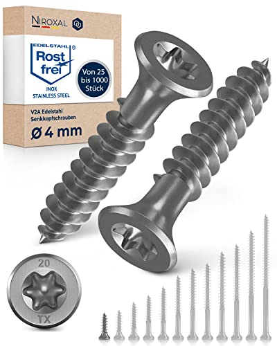 NietFullThings Wood Screws Torx Screws 4 x 16 Stainless Steel V2A Rustproof Chipboard Screws for Wood Full Thread 4 mm Thick 16 mm Long Pack of 200