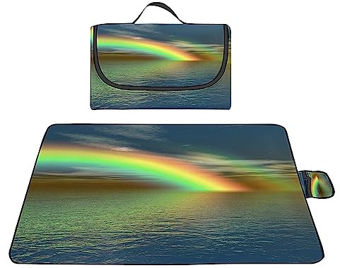 TengYuer Picknickdecke 180x200cm Stranddecke Wasserdicht Sandfrei Isoliert Faltbar Strandmatte mit Tragegriff Outdoor Campingdecke XXL für Camping Parks Strände Picknick Blau-Gelb
