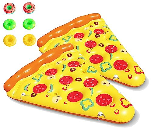 JUNZAI Pool HäNgematte, Pizza Pool HäNgematte, Mit 3/6 GeträNkehaltern Aufblasbare HäNgematte Pool FüR Kinder Und Erwachsene,2PCS