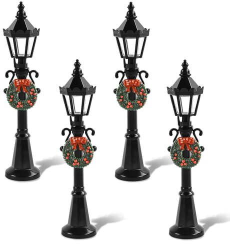 EKKONG Lampadaire Miniature,Mini Village Lumineux Scène de Noël,Kit Porte Lutin de Noël,Dollhouse Streetlight Miniature Village Voie Lanterne Post pour DIY Micro Paysage- Décorations de Noël (A)