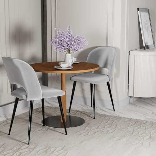 PIPIPOXER Esszimmerstühle 2er Set Esszimmerstuhl Wohnzimmerstuhl mit Rückenlehne,Küchenstuhl mit Sitzfläche aus Samtstoff und Schwarze Metallbeine (Gray, 86x58x50cm)
