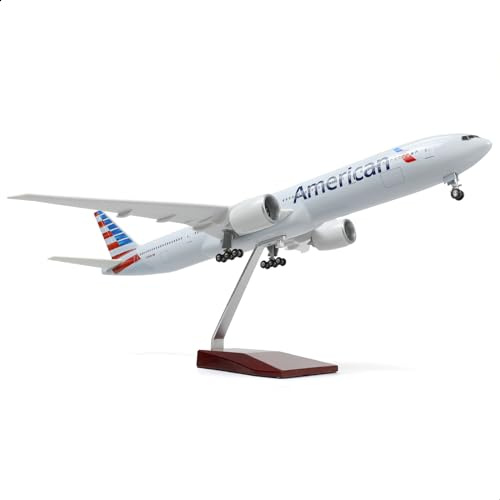QIYUMOKE 1/150 Boeing 777-300ER AA Airlines 18,5 tum stor modell diecast flygplansmodellkit med stativ flygbolag modelldisplay samlarobjekt för flygentusiast present