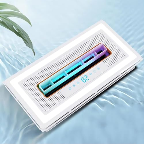 HAILM Extractor Rectangular, Extractor Baño Silencioso,Mando A Distancia Ventilador Techo Silencioso con Luz Iluminación Ambiental De Siete Colores Pantalla Temperatura con Bisel Fluorescente
