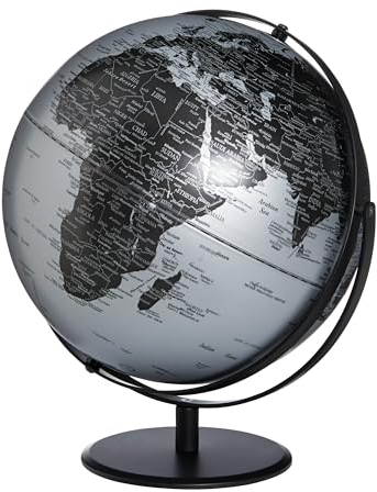 TROIKA Globus Ø 30 cm JURI Globus siberne Meere & matte schwarze Landflächen, schwarzer Metallfuß, weicher Filzboden bewegliche Achse - im hübschen Karton ideal zum Verschenken