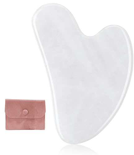 AQSQWQ Gua Sha steine gesichts Jade 100% Natur-Stein Herzform Guasha Board Kratz-Massagewerkzeug für Gesicht, Augen, Hals zur Hautpflege, Schönheit und Entspannung der Körpermuskulatur (Weiß)