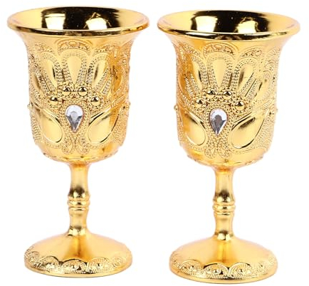 YLSZHYR 2 Stück Chinesischer Kelch, Retro, Elegantes Metallglas, Geprägtes Muster, Zuhälterbecher für Party, Bankett, Bar, Familie, Cocktail, Wein, Whiskey, Glas, Eiskaffeetasse für Zuhause, Party, Ba