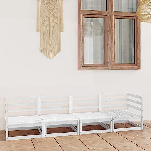 BUKSCYJS Sofas,Gartensofas,Schlafsofas,Gartenmöbel,4-Sitzer-Gartensofa WeiÃŸ Kiefer Massivholz für Hinterhöfe, Terrassen, Pools, Balkone, Veranden oder Gärten