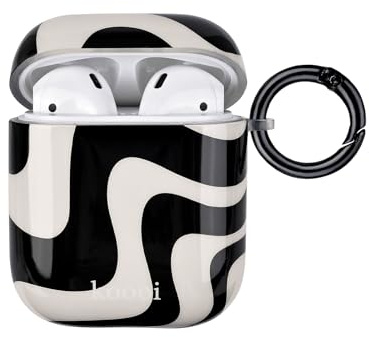 Reownest Kompatibel mit AirPods-Hülle, weich, einfach, niedliches Zebrastreifenmuster, modisches Design, stoßfest, Schlüsselanhängerhülle, Kopfhörerhüllen für Airpods 2 und 1, Schwarz
