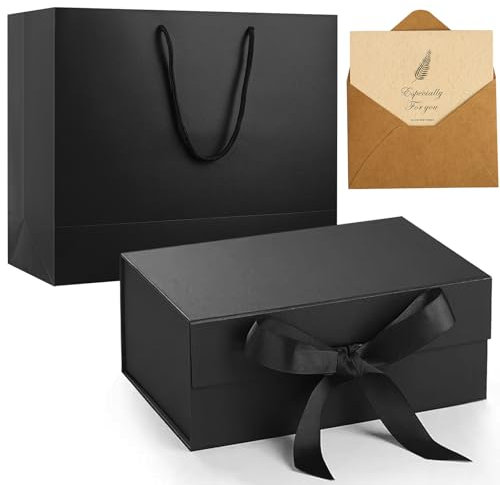 Schwarz Geschenkbox, Geschenkbox mit DeckelBox, Schwarze Geschenkkarton 23x17x7cm, Geschenke Box für Hochzeiten, Weihnachten, Geburtstage, Jubiläen Geschenkverpackung Box