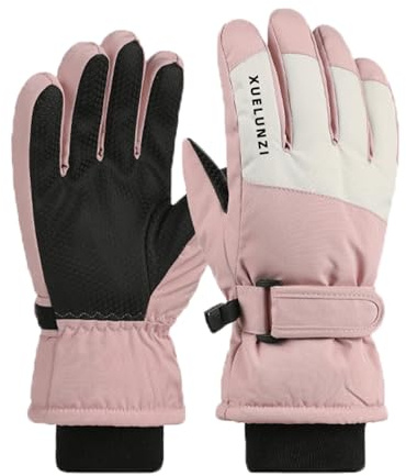 Jupsk Kinder Winter Skihandschuhe Wasserdicht Snowboard Handschuhe Anti-Rutsch Plüsch Gefüttert Warm Touchscreen Handschuhe für Mädchen Jungen 6-12 Jahre alt (Rosa)