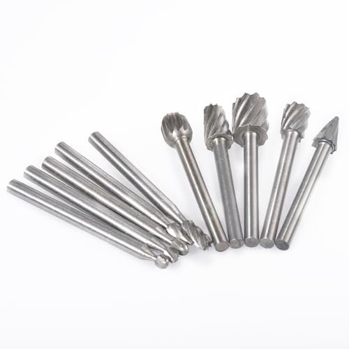 HOHXEN HSS Frässtifte Set 10stk, 3mm Rundschaft Schaft Lager Stahl Rotary Grar Set für DIY Holzbearbeitung, Metallschnitzen, Gravieren, Bohren, Polieren, Fasen, Expandieren von Löchern, Aushöhlen
