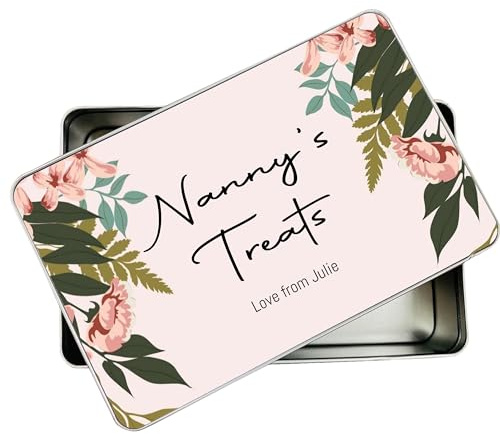 allaboutthebump Personalised Floral Printed Sweet Biscuit Cookie Treat Tin for Mum | Nanny | Aunty (19.5cm x 12.5cm x 5.5cm) [Ideal Christmas, Mothers Day or Birthday Gift Present] Bits and Bobs