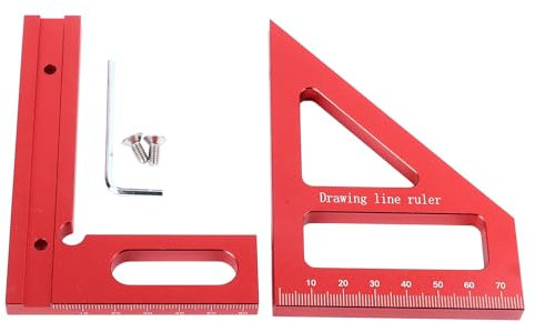 Yomiyuyr Quadratisches Werkzeug, 3D-Mehrwinkel-Messlineal, Aluminiumlegierung, Holzbearbeitungsquadrat mit imperialen Skalen, Zimmermannswinkel für Messen und Markieren, 4,4 Zoll (Rot)