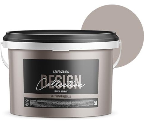 Craft Colors® 5L hochwertige Wandfarbe edelmatt, Kreidefarbe made in Germany, DESIGN Collection No. 730 warmes grau
