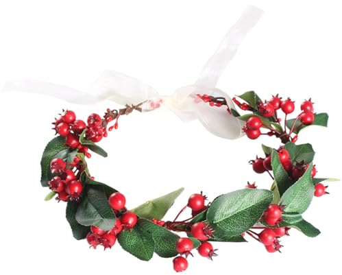 Diadema de bayas rojas Baya Invernal Festividad Navideña | Diadema floral de corona navideña Para De Invierno, Navidad, Bodas Navideñas, Mujeres, Niñas, Accesorios De Fotomatón Para