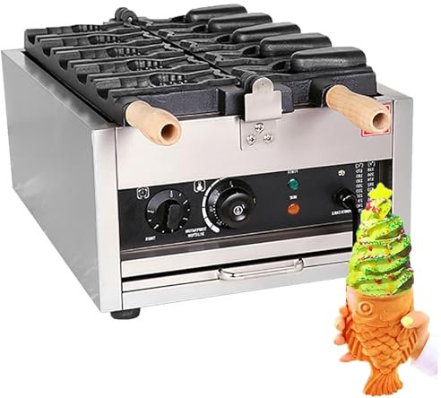 Dfdieratve MáQuina para Hacer Waffles con Forma de Pez Taiyaki, MáQuina EléCtrica Comercial para Hacer Waffles con Forma de Pez y Revestimiento Antiadherente, para 8-10 Taiyakis,Style3