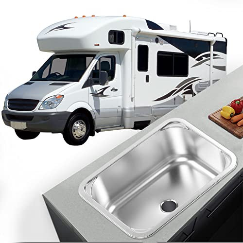 Aladeno Einzelwaschbecken für Wohnmobile, quadratisch, 345 x 245 x 136 mm, 304 Edelstahl, bündig montiertes Handwaschbecken, Spüle für Küche, Bad, Spüle mit 40 mm Abfluss für