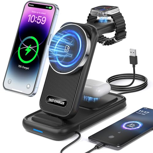 Estación de Carga inalámbrica 4 en 1 15W Carga rápida, Cargador inalámbrico para Varios Dispositivos, Soporte de Carga para Smartphones y Relojes Inteligentes, Compatible con iPhone xiaomi Apple