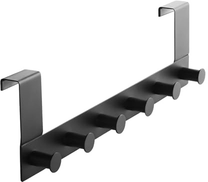 SOTECH Türgarderobe LINEA I (Edelstahl schwarz matt, 380 x 110 mm, mit 6 Haken) Türkleiderhaken für Türen mit Falz max. 16 mm – elegante Ordnung für Ihr Zuhause!