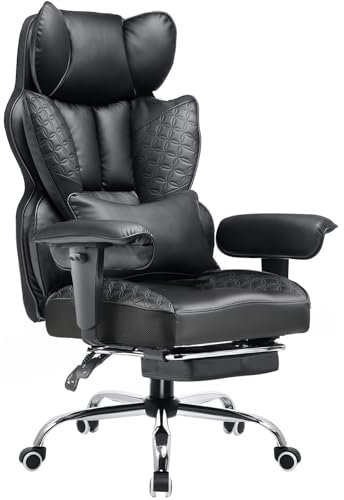 COMHOMA Gaming Stuhl, ergonomischer Bürostuhl, Schreibtischstuhl mit verstellbare Armlehnen, Taschenfederkern-Lendenwirbelstütze für große und hohe Personen, 150 kg, breiter Sitzfläche, schwarz