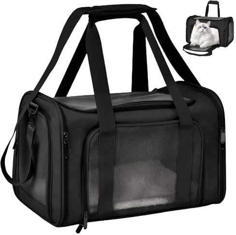 WANDGU 40x25x25 cm Hundetransportbox: Zusammenklappbare Reisetasche für Welpen, Weichseitige Hundetransportbox mit Innenleine, mit Atmungsaktivem Netzfenste für Reisezubehör, Flugzeugtaugliche