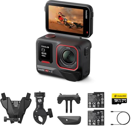 Insta360 Ace Pro 2 - 8K Waterproof Action Camera Designed in Collaboration with Leica, 1/1.3 Sensor, Dual AI Chip, Low Light, Superior Sound, Flip Screen and AI Editing for Vlog