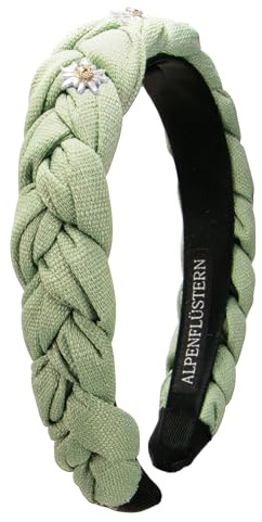 Alpenflüstern Trachten-Haarreif Leinen Flechtoptik & Strass-Edelweiß Greta - Damen Haarschmuck rutschfest, Haarband geflochten fürs Dirndl (salbei-grün) ADV145