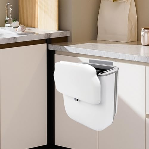 Clyfanesy Hanging Kitchen Bin with Lid,10L Foldable Food Waste Bin,Recycling Rubbish Compost Bin Wall Mounted Under Sink Trash Can for Cupboard Door, Cabinet, Bathroom, RV, Motorhome