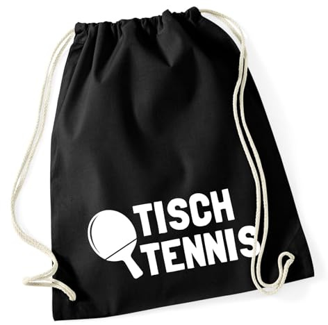 Huuraa Turnbeutel Tischtennis Tischtennisschläger Geschenk | Sportbeutel 12 Liter Black Baumwolle Schwarzer Rucksack Geschenkidee Unisex Beutel mit Kordelzug Baumwollbeutel