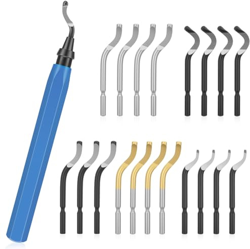 Deburring Tool Kit with 20 HSS Blade Burr Removal Metal Edge Deburring Hand Tool RB1000 BS1012 BS1010 BS1018 BS3010 BK3010 Blades 360° Rotating for Brass Steel PVC Pipe Wood 3D Printing
