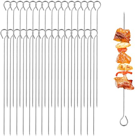 Metal BBQ Skewers Stainless Steel: 30PCS Metal Kebab Skewers for Air Fryer - 7.87 Inch Reusable Meat Skewer for Chicken, Turkey, Kebabs – BBQ Sticks for Grilling & Oven Use