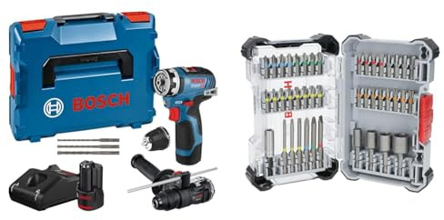 Bosch Professional 12V System Akku-Bohrschrauber GSR 12V-35 FC (inkl. 2 x 3,0-Ah-Akku, Ladegerät) + 43x Extra Hard Schrauberbit-Set (197 x 110,5 mm, Zubehör)