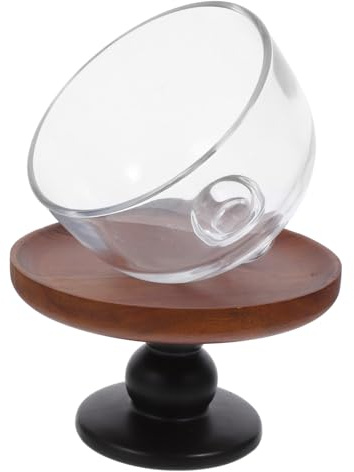 TIDTALEO Wooden Cake Stand Dome Cover, Small Acacia Wood Cake Display Stand 13cm Glass Lid, Elevated Dessert Holder for Party and Afternoon Tea