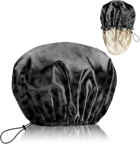 BHAHB Duschhaube, mit Seidenfutter, doppelschichtigem Material, elastisch verstellbar, wiederverwendbar, niedlichem Design für Damen