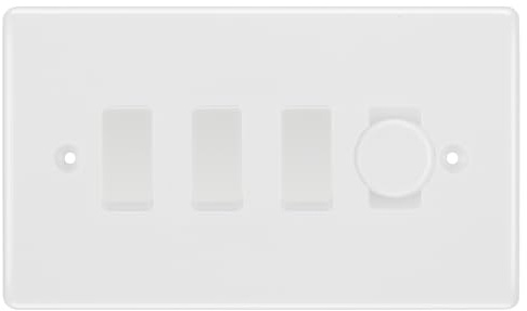 BG White Moulded 4 Gang Light Switch 1x Trailing Edge LED Dimmer 3x 2 Way Custom Switch