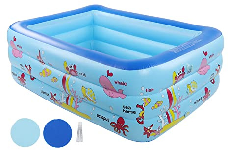 Aufblasbarer Pool 59in, 3 Layer Kiddie Swimmingpool mit Cartoon Design Family Lounge Pool für Hinterhofwasserspiel, Freiluftspaß