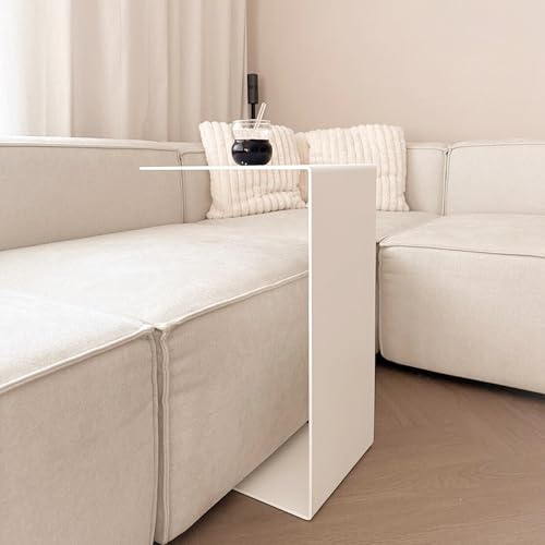 Homemetall Beistelltisch C-Form aus Metall - pulverbeschichteter Couch Beistelltisch in Weiß - Moderner Abstelltisch für Couch, Sofa, Sessel oder als Nachttisch - Höhe 60 cm