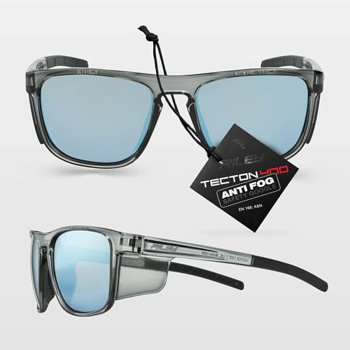Riley Navigator X Premium Safety Glasses for Work – Anti-Fog, Scratch-Resistant Protective Work, Sports & Cycling Glasses - UV400 Safety Sunglasses Men & Women Suitable Eyewear - Arctic Blue Revo