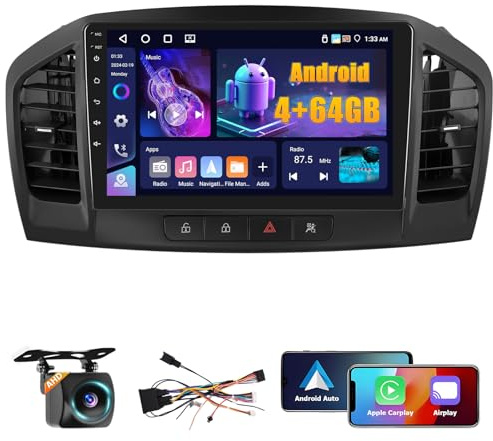 Fuluku 4+64G 9 Radio para Opel Insignia 2008-2013, Buick Regal 2009-2013 | Autoradio con Inalámbrico Carplay Android Auto, Pantalla Táctil 9 Bluetooth GPS, WiFi, RDS FM, Cámara de Visión Trasera