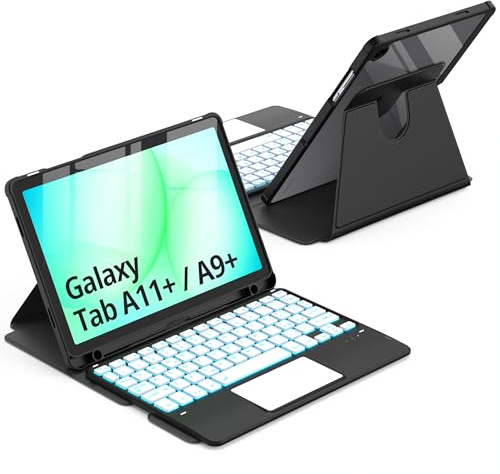 CACOE 360°Cover Tastiera per Samsung Galaxy Tab A11/A9 Plus con Touchpad | Rotazione Cover [Italiano] Tastiera Wireless Staccabilea, Retroilluminazione a 7 Colori, Supporto Integrato,Nero