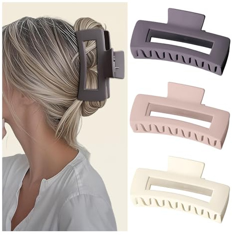 PUSCOBSY Haarklammer Groß für Dickes Haar 13 cm Rutschfest Haarklammern 3 Stück Starker Halt Haarspange Matte Haarspangen für Damen, Violett Rosa Weiß